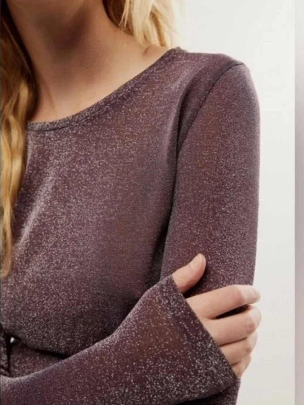 Free People Intimately Mesh So Well Metallic Shimmer Top Plum Large